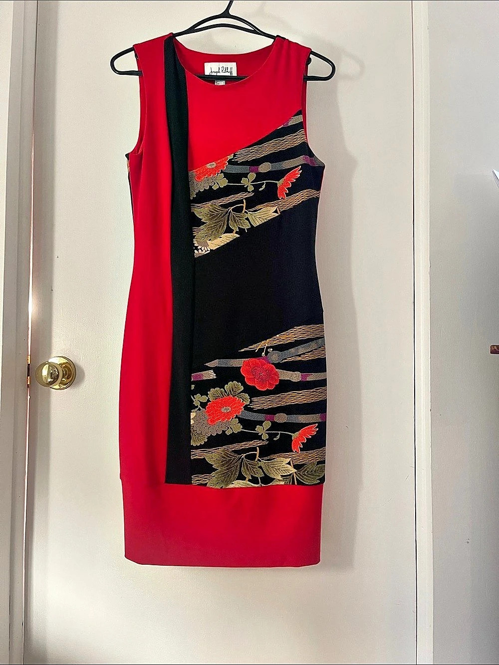 Joseph Ribkoff Floral Colour Block Shift Dress Red & Black Size 6